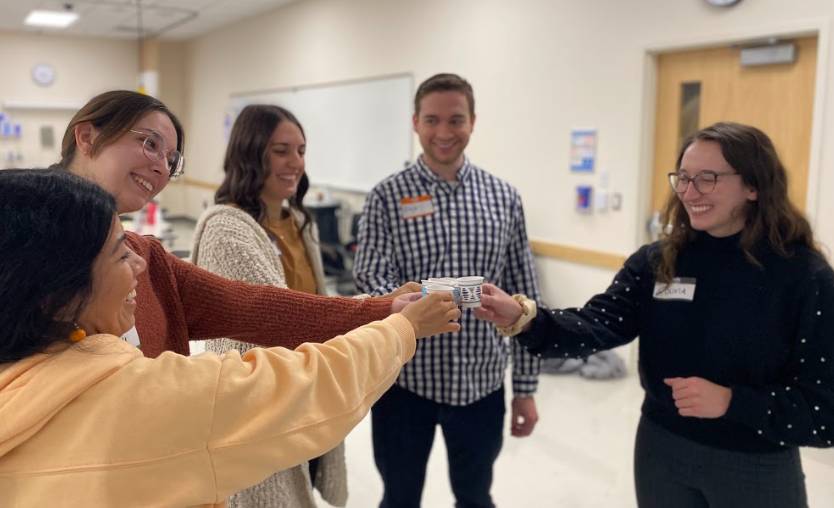 Interprofessional group enjoying thickened drink tasting